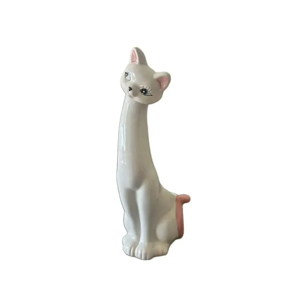 New Vintage Style Ceramic Retro Girl White Cat Toilet Bowl Brush Holder Set